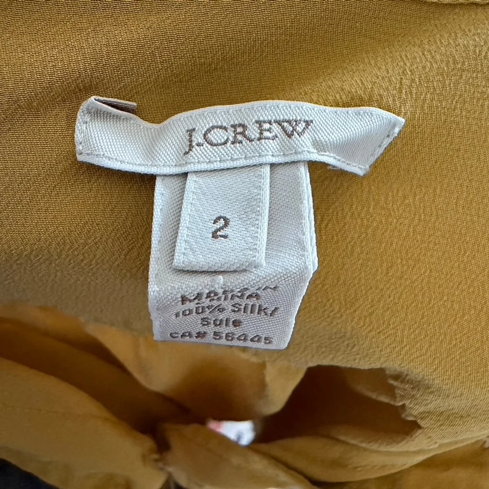 J. Crew Silk Button-Up Blouse Yellow Marigold Long Sleeve Shirt Classic Size 2